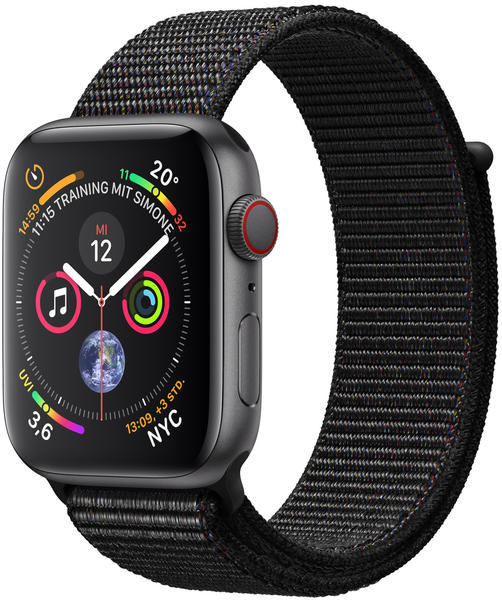 iOS Smartwatch Ausstattung & Armband Apple Watch Series 4 GPS + Cellular 44mm space grau Aluminium Sport Loop schwarz