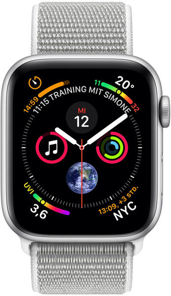 Apple Watch Series 4 GPS 44mm silber Aluminium Sport Loop muschel