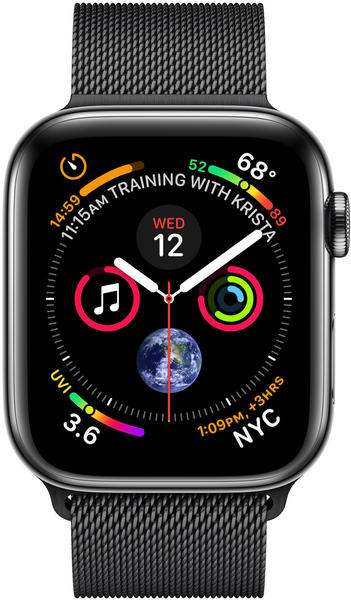 Apple Watch Series 4 GPS + Cellular 40mm Space Schwarz Edelstahl Armband Milanaise schwarz