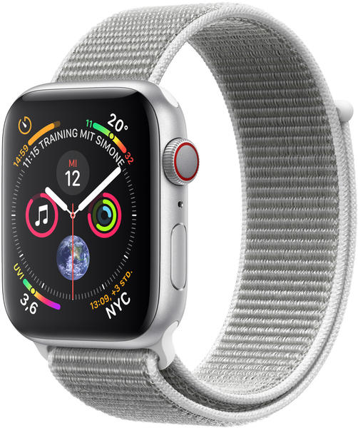 iOS Smartwatch Ausstattung & Eigenschaften Apple Watch Series 4 GPS + Cellular 44mm silber Aluminium Sport Loop muschel