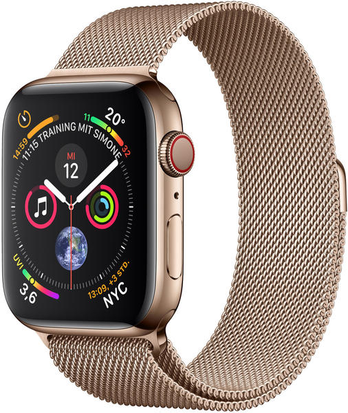 Ausstattung & Display Apple Watch Series 4 GPS + Cellular 44mm Gold Edelstahl Armband Milanaise Gold
