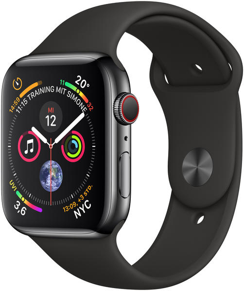 Display & Allgemeine Daten Apple Watch Series 4 GPS + Cellular 44mm space schwarz Edelstahl Sportarmband schwarz