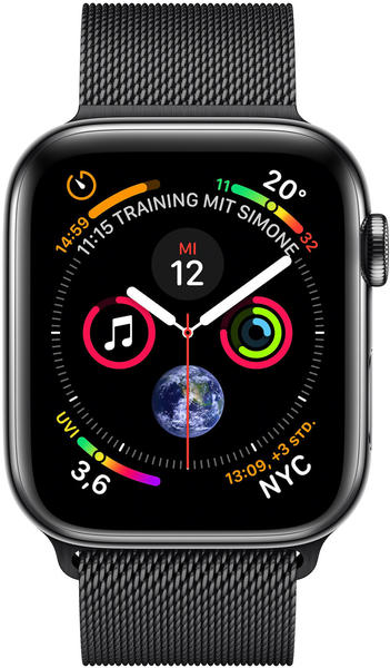 Apple Watch Series 4 GPS + Cellular 44mm Space Schwarz Edelstahl Milanaise schwarz