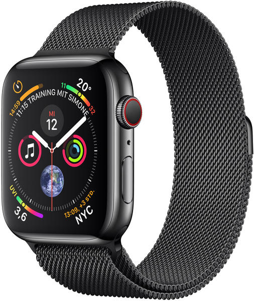 Allgemeine Daten & Armband Apple Watch Series 4 GPS + Cellular 44mm Space Schwarz Edelstahl Milanaise schwarz