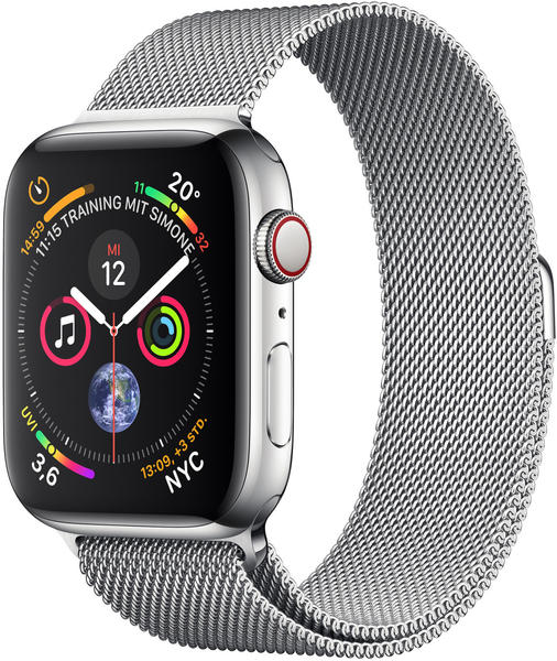 Display & Allgemeine Daten Apple Watch Series 4 GPS + Cellular 44mm silber Edelstahl Milanaise Armband silber