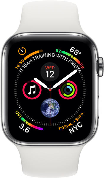Apple Watch Series 4 GPS + Cellular 44mm silver Edelstahl Sportarmband weiß