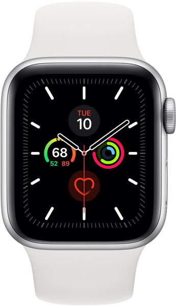 Apple Watch Series 5 GPS 44mm Aluminium silber Sportarmband weiß