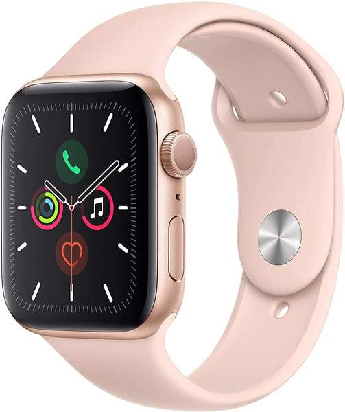iOS Smartwatch Eigenschaften & Ausstattung Apple Watch Series 5 GPS 44mm Aluminium gold Sportarmand sandrosa