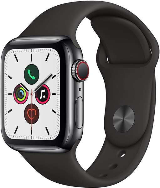 Armband & Display Apple Watch Series 5 GPS + LTE 40mm Edelstahl schwarz Sportarmband schwarz