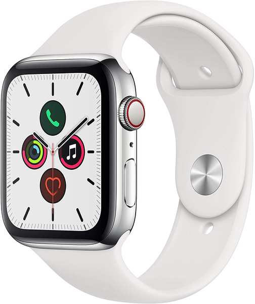 Ausstattung & Armband Apple Watch Series 5 GPS + LTE 44mm Edelstahl silber Sportarmband weiß