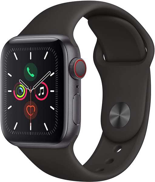Ausstattung & Armband Apple Watch Series 5 GPS + LTE 40mm Aluminium grau Sportarmband schwarz