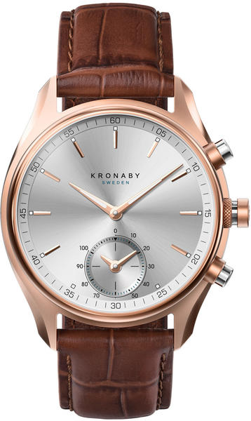 Kronaby Sekel 43mm roségold - dunkelbraunes Lederarmband