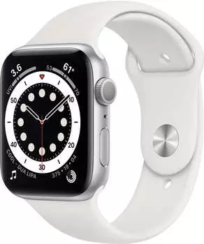 Apple Watch Series 6 Silber Aluminium 44mm Sportarmband Weiß