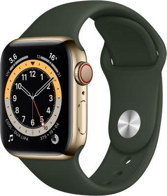 Apple Watch Series 6 LTE Gold Edelstahl 40mm Sportarmband Zyperngrün