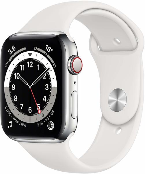 Apple Watch Series 6 LTE Silber Edelstahl 44mm Sportarmbandand Weiß