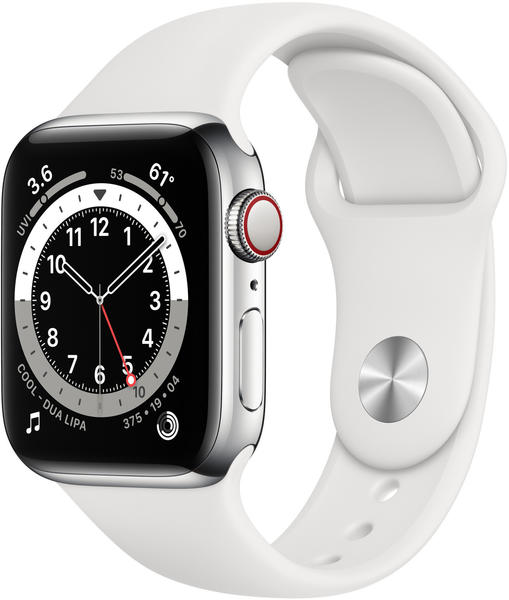 Apple Watch Series 6 LTE Silber Edelstahl 40mm Sportarmband Weiß