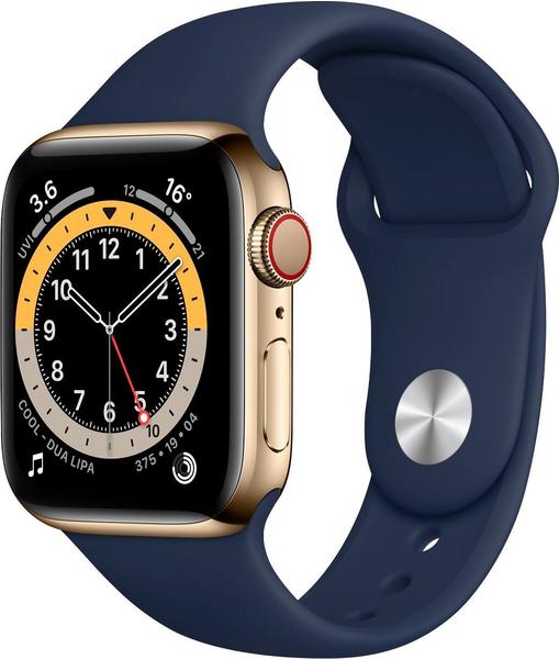 Apple Watch Series 6 LTE Gold Edelstahl 40mm Sportarmband Dunkelmarine