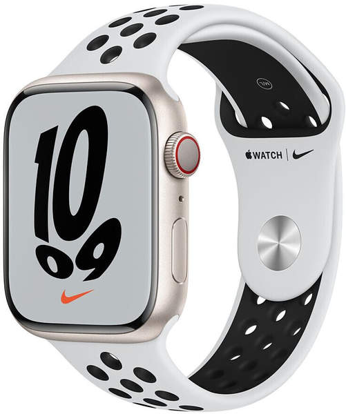 Apple Watch Series 7 Nike 4G 45mm Aluminium Sportarmband Pure Platinum/Schwarz