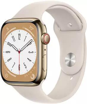 Apple Watch Series 8 4G 45mm Edelstahl Gold Sportarmband Polarstern