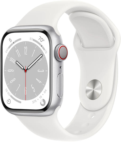 Apple Watch Series 8 4G 41mm Aluminium silber Sportarmband Weiß