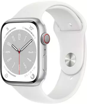 Apple Watch Series 8 4G 45mm Aluminium silber Sportarmband wei&szlig;