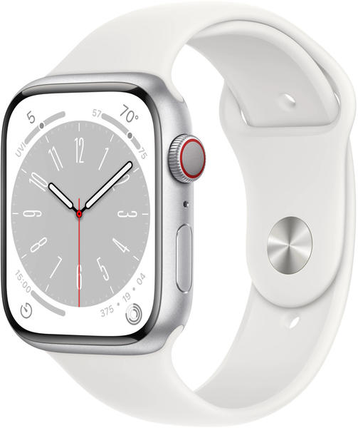Apple Watch Series 8 4G 45mm Aluminium silber Sportarmband weiß