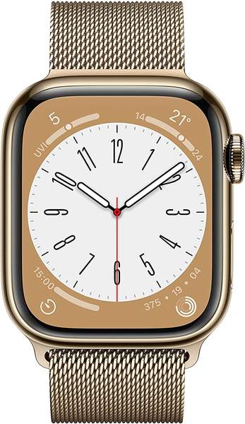 iOS Smartwatch Display & Eigenschaften Apple Watch Series 8 4G 41mm Edelstahl Gold Milanaise Gold