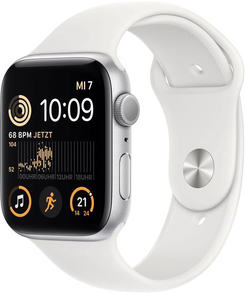 Apple Watch SE 2022 GPS 44mm silber Sportarmband weiß