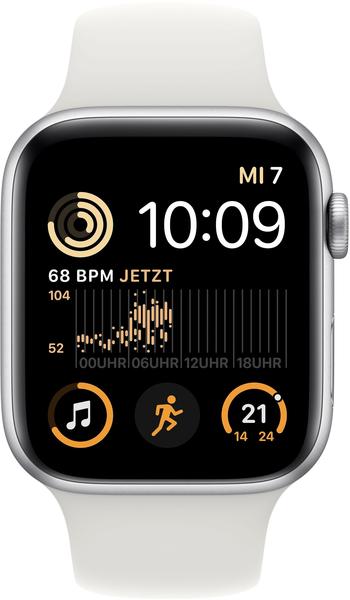 Apple Watch SE 2022 GPS 44mm silber Sportarmband weiß