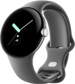 Google Pixel Watch Bluetooth Polished Silver Sportarmband Charcoal