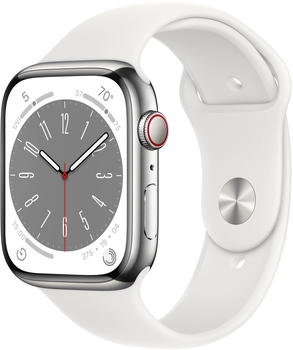 Apple Watch Series 8 4G 45mm Edelstahl silber Sportarmband Weiß