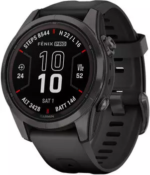 Garmin fēnix® 7S Pro Sapphire Solar Carbongrau Titan + Armband Schwarz