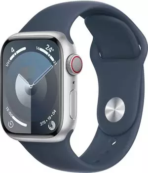 Apple Watch Series 9 4G 41mm Aluminium Silber Sportarmband Sturmblau S/M