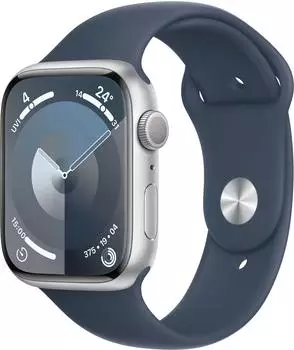 Apple Watch Series 9 GPS 45mm Aluminium Silber Sportarmband Sturmblau S/M