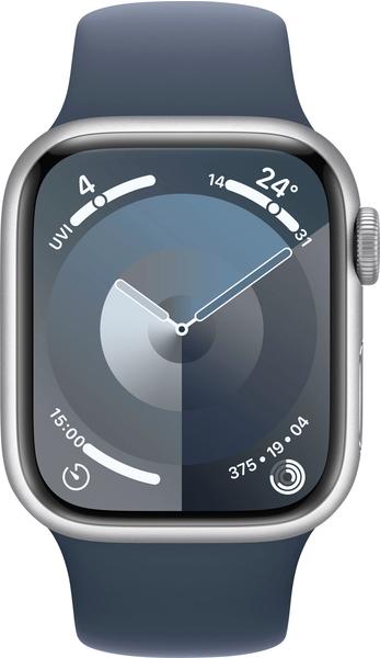 Apple Watch Series 9 4G 41mm Aluminium Silber Sportarmband Sturmblau M/L