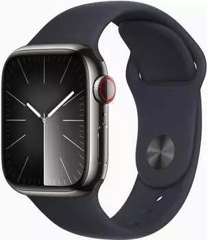 Apple Watch Series 9 4G 41mm Edelstahl Graphit Sportarmband Mitternacht M/L