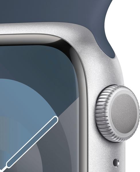 Apple Watch Series 9 GPS 41mm Aluminium Silber Sportarmband Sturmblau M/L