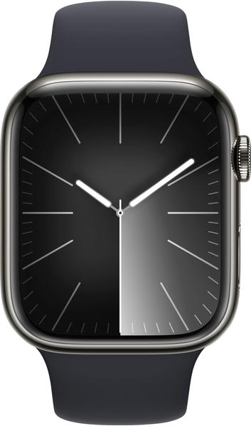 Apple Watch Series 9 4G 45mm Edelstahl Graphit Sportarmband Mitternacht M/L
