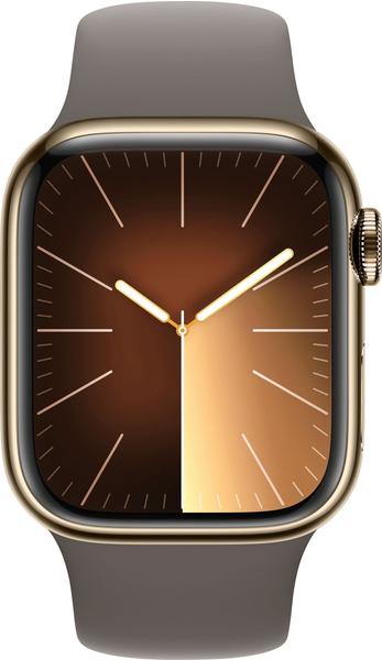 Apple Watch Series 9 4G 41mm Edelstahl Gold Sportarmband Tonbraun S/M
