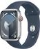 Apple Watch Series 9 4G 45mm Aluminium Silber Sportarmband Sturmblau S/M