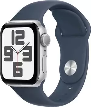Apple Watch SE 2022 GPS 40mm Silber Sportarmband Sturmblau S/M