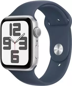 Apple Watch SE 2022 GPS 44mm silber Sportarmband Sturmblau M/L