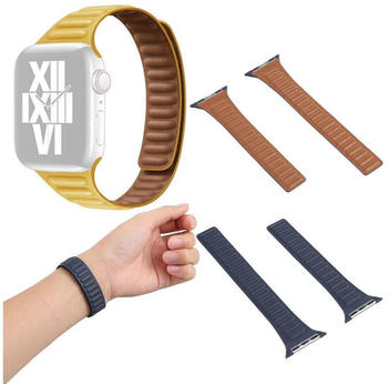 Wigento Apple Watch Series Ultra 49mm 8 7 45mm / 6 SE 5 4 44mm / 3 2 1 42mm Uhr Kunst Leder / Silikon Armband Ersatz Arm Band Gelb