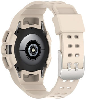 Wigento für Samsung Galaxy Watch 5 Pro 45mm Silikonenarmband mit integriertem Gehäuse Creme