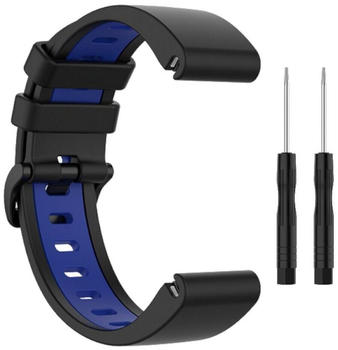 Wigento Garmin Fenix 6X / 6X Pro Kunststoff / Silikon Armband-Schutz Watch Uhr Schwarz / Blau Ersatz Arm Band