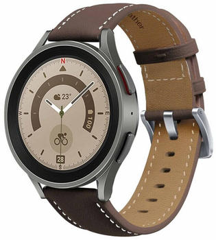 Wigento für Samsung Watch 5 / 5 Pro 40 / 44 / 45 mm Uhr Echt Leder Armband V "A" Ersatz Arm Band Braun