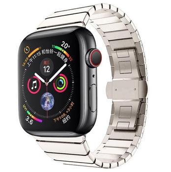 Wigento Apple Watch Series Ultra 49mm 8 7 45 / 6 SE 5 4 44 / 3 2 1 42mm Style Stahl Starlight Ersatz Armband Smart Uhr