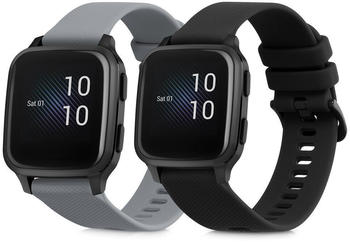 kwmobile 2x Sportarmband kompatibel mit Garmin Venu Sq Music / Sq Armband - Fitnesstracker Band Set aus TPU Silikon in Schwarz Grau