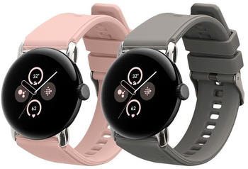 kwmobile 2x Sportarmband kompatibel mit Google Pixel Watch 2 / Pixel Watch 1 Armband - Fitnesstracker Band Set aus TPU Silikon in Grau Altrosa