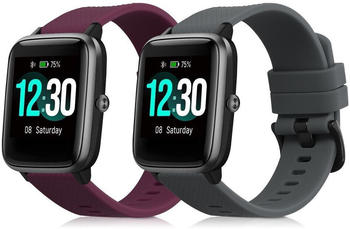 kwmobile 2x Sportarmband kompatibel mit Willful Fitnesstracker / Smartwatch Armband - Fitnesstracker Band Set aus TPU Silikon in Grau Violett